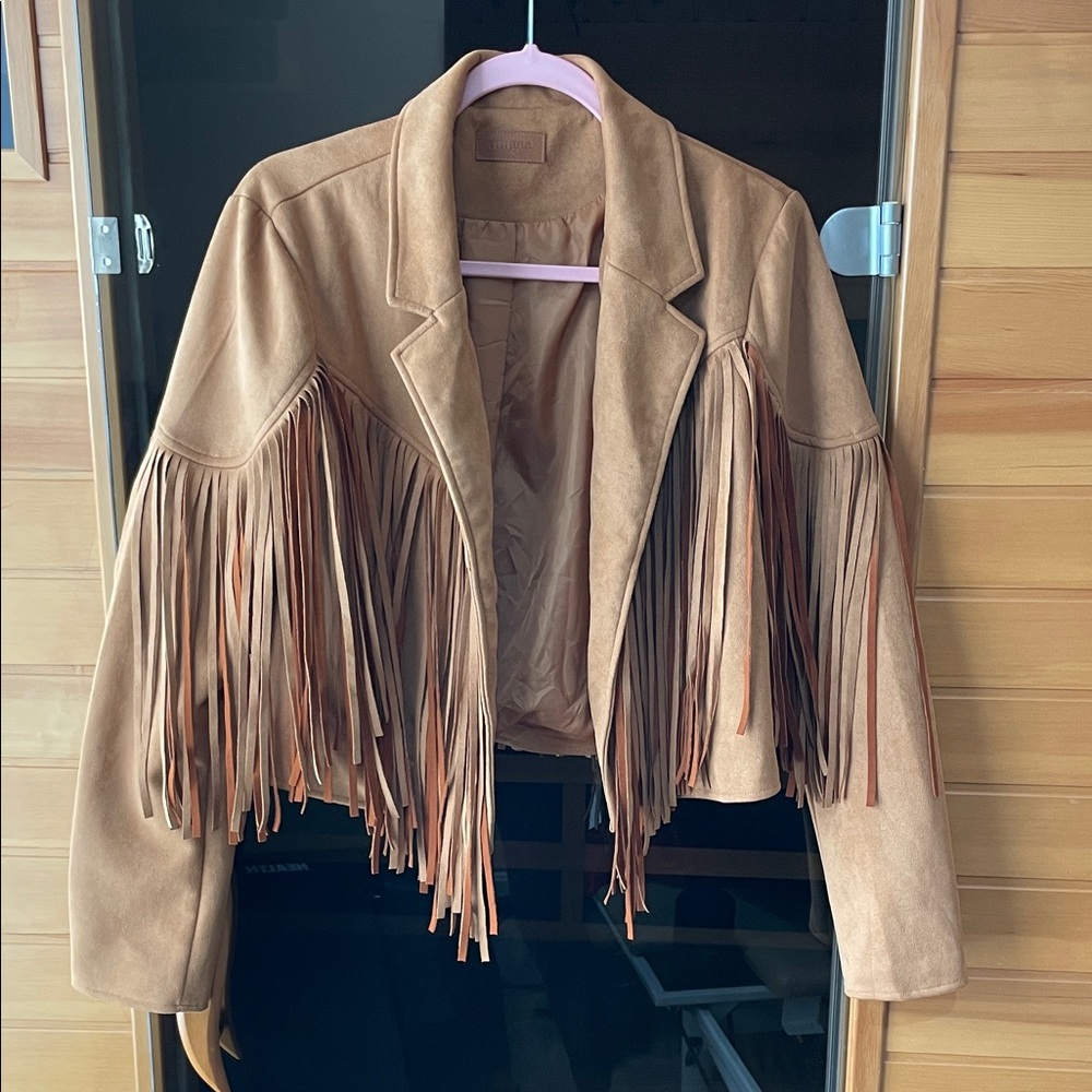Umgee Tan Fringe Suede-Look Jacket